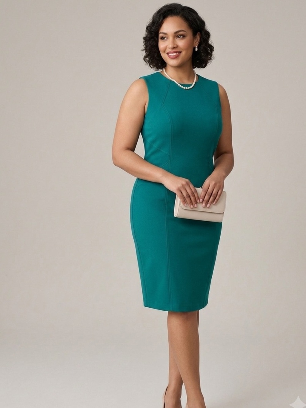 Express Solid Crew Neck Sleeveless Seamed‎ Midi Sheath Dress Teal